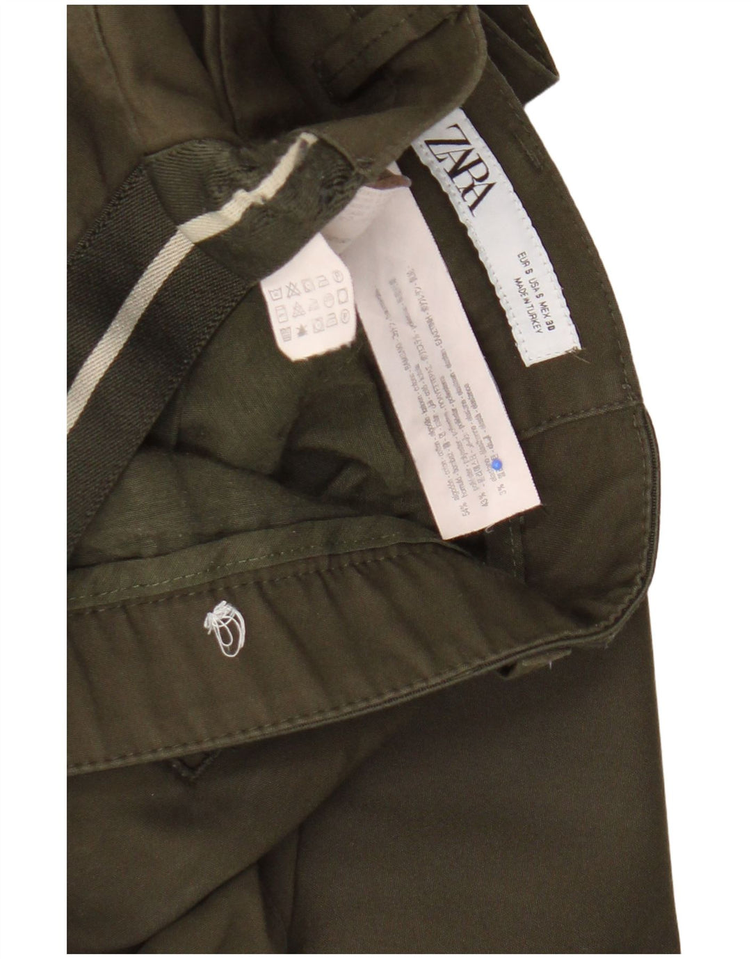 Zara Mens Slim Chino Pantalones Pequeño W30 L28 Algodón Caqui