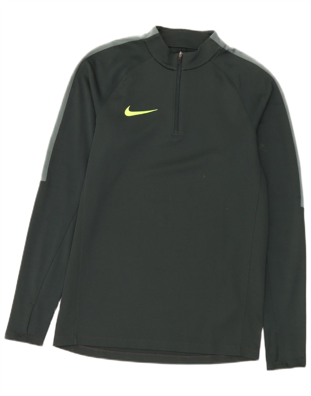 Nike - Camiseta con cuello y cremallera para hombre, manga larga, poliéster verde pequeño