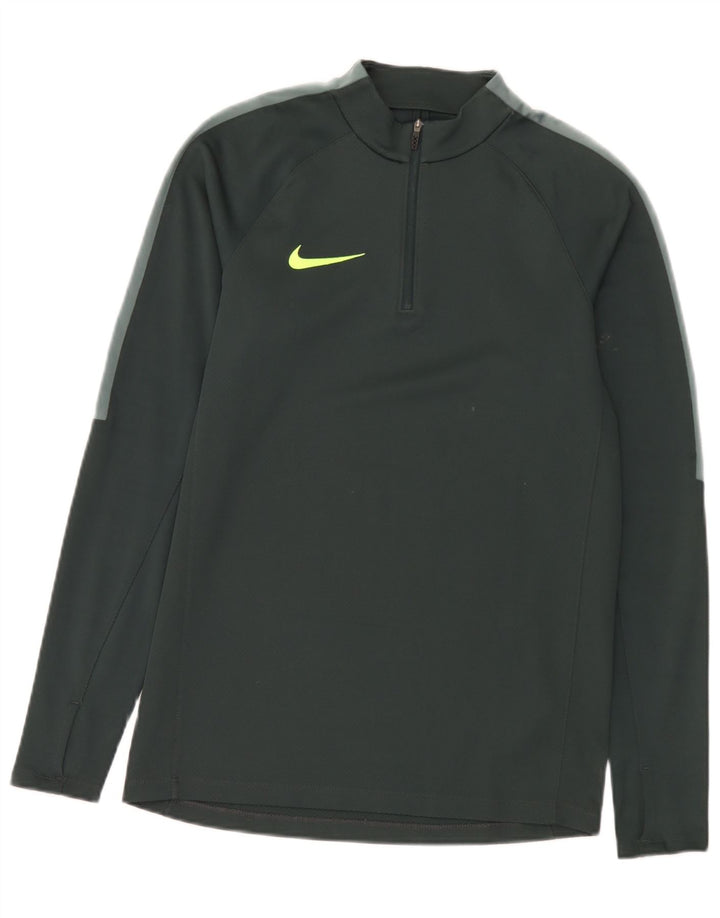 Nike - Camiseta con cuello y cremallera para hombre, manga larga, poliéster verde pequeño