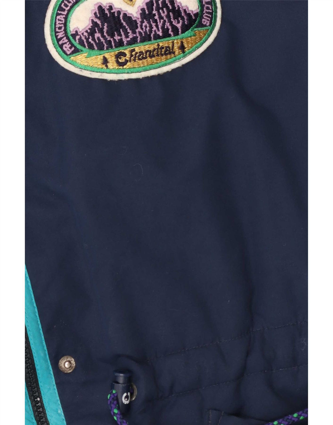 Vintage hombres chaqueta cortavientos Reino Unido 42 XL azul marino colorblock poliéster