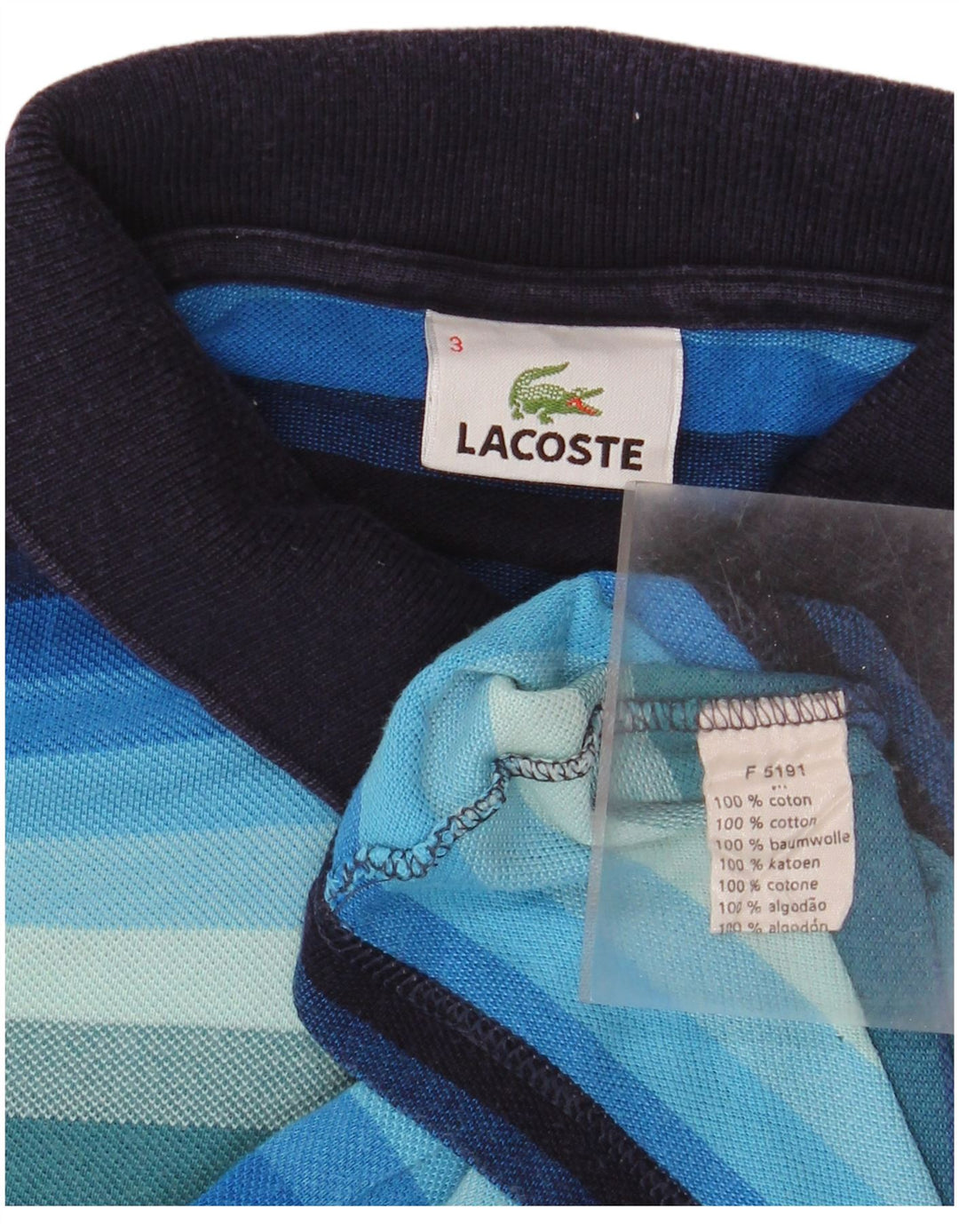 Polo Lacoste para hombre talla 3 pequeño algodón a rayas azules