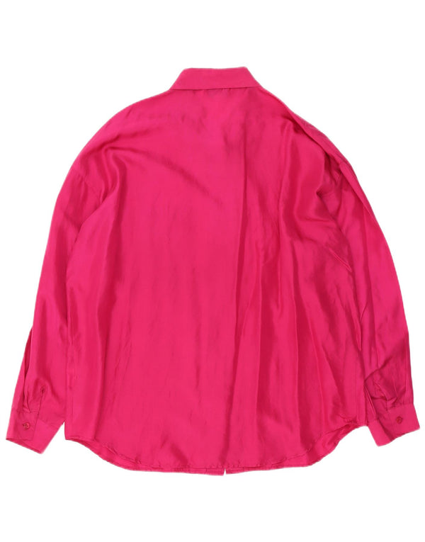 Vintage mujer camisa blusa Reino Unido 18 XL seda rosa