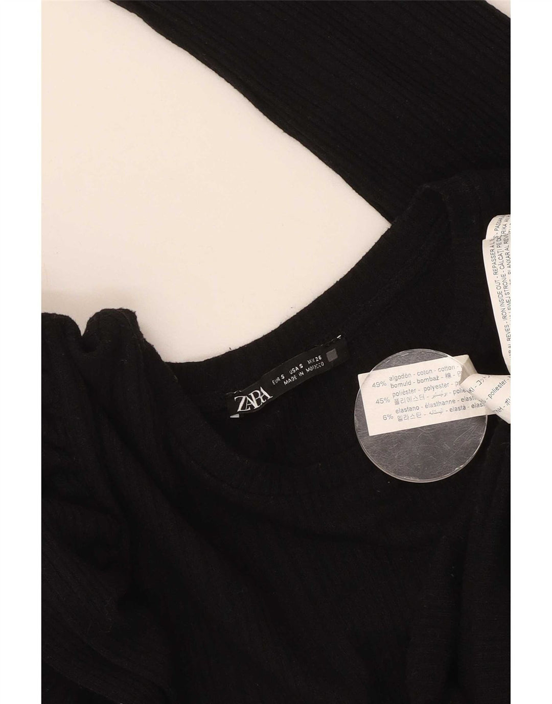 Zara Mujer Top Manga Larga UK 10 Small Algodón Negro