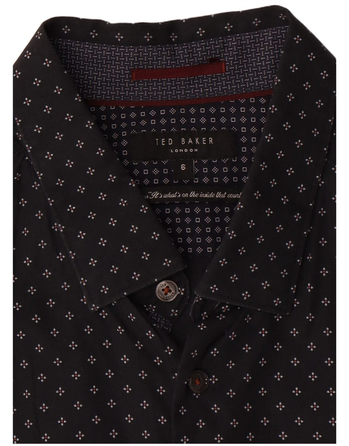 Ted Baker Camisa para hombre Talla 6 2XL Algodón geométrico negro