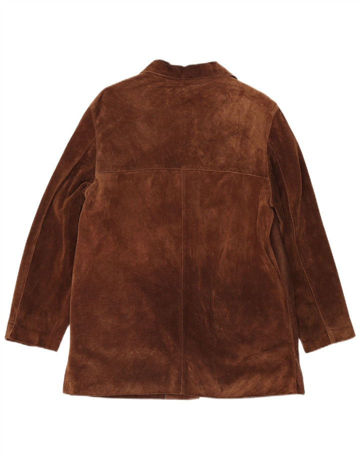 VINTAGE Chaqueta Blazer de ante de 5 botones para mujer IT 42 Cuero marrón medio
