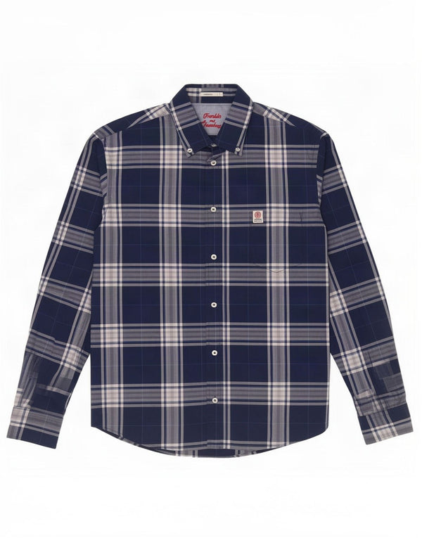 Franklin & Marshall Camisa de corte clásico para hombre de algodón a cuadros azul marino grande
