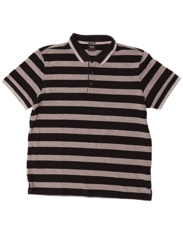 Hugo Boss Hombre Polo de corte regular de algodón a rayas negro grande