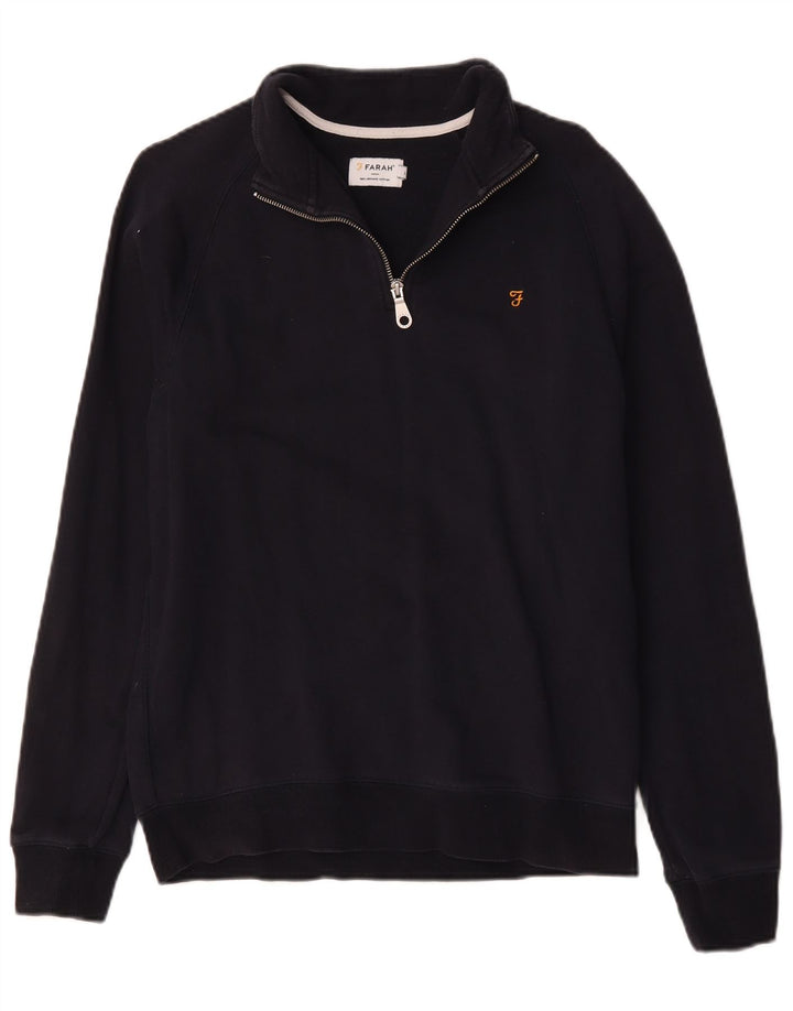 Farah Hombre Zip Neck Sudadera Jumper Large Azul Marino Algodón