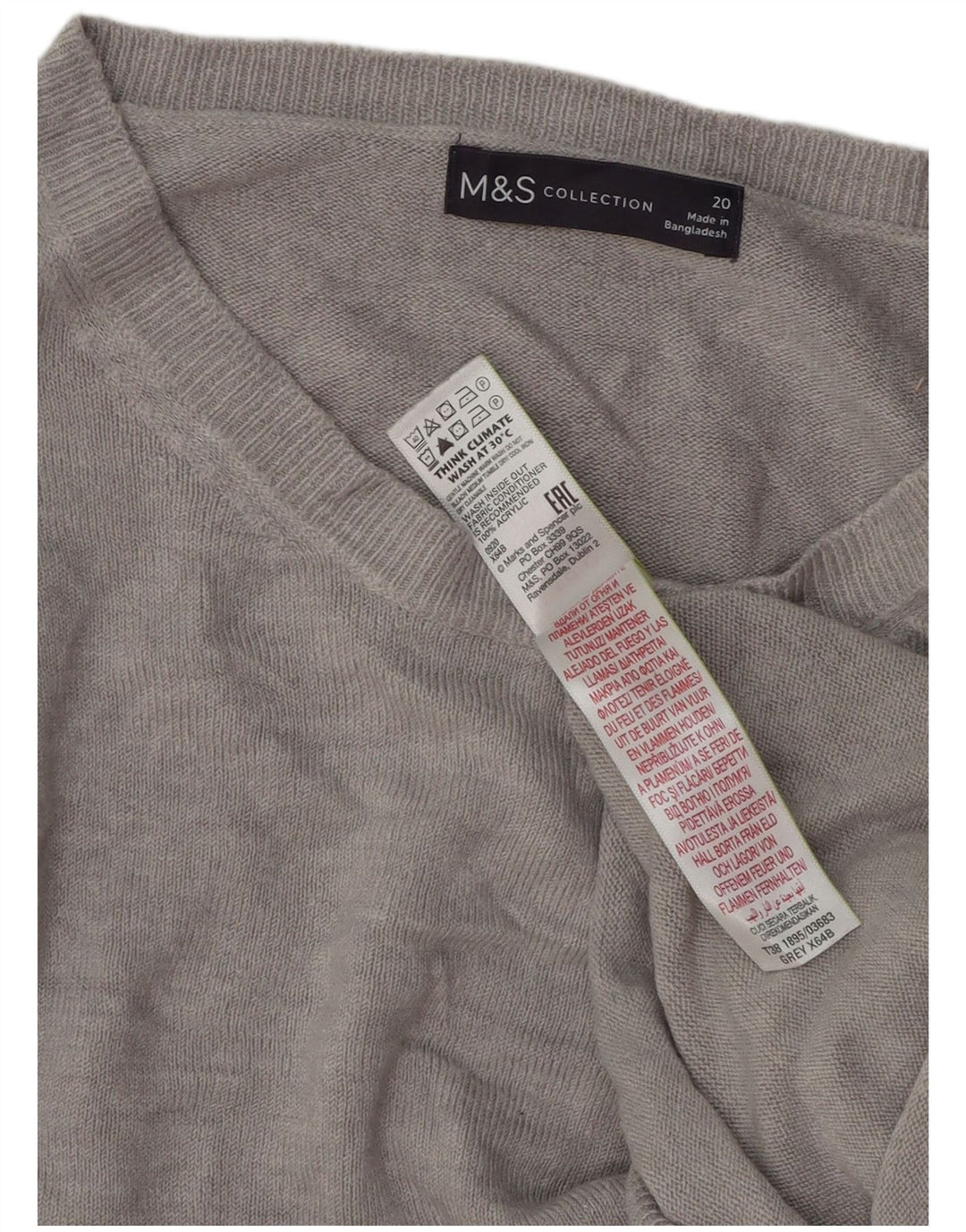 Marks & Spencer Jersey con Cuello Barco para Mujer UK 20 2XL Gris Acrílico