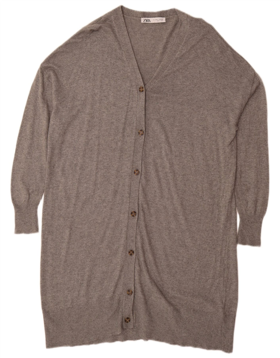 Zara Mujer Jersey Cárdigan Largo Extragrande UK 44 Gris Medio Moteado