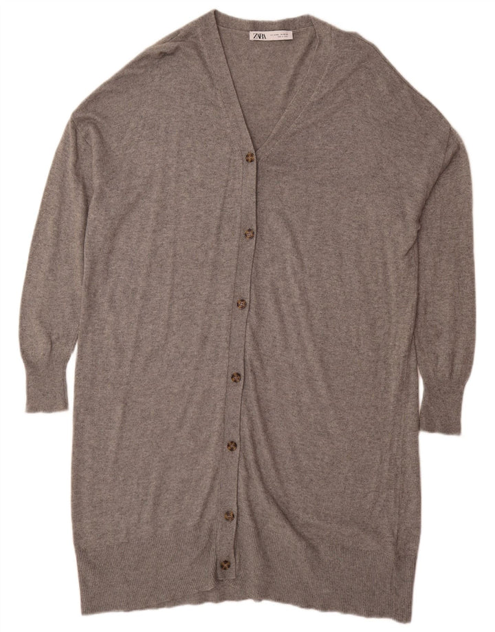 Zara Mujer Jersey Cárdigan Largo Extragrande UK 44 Gris Medio Moteado
