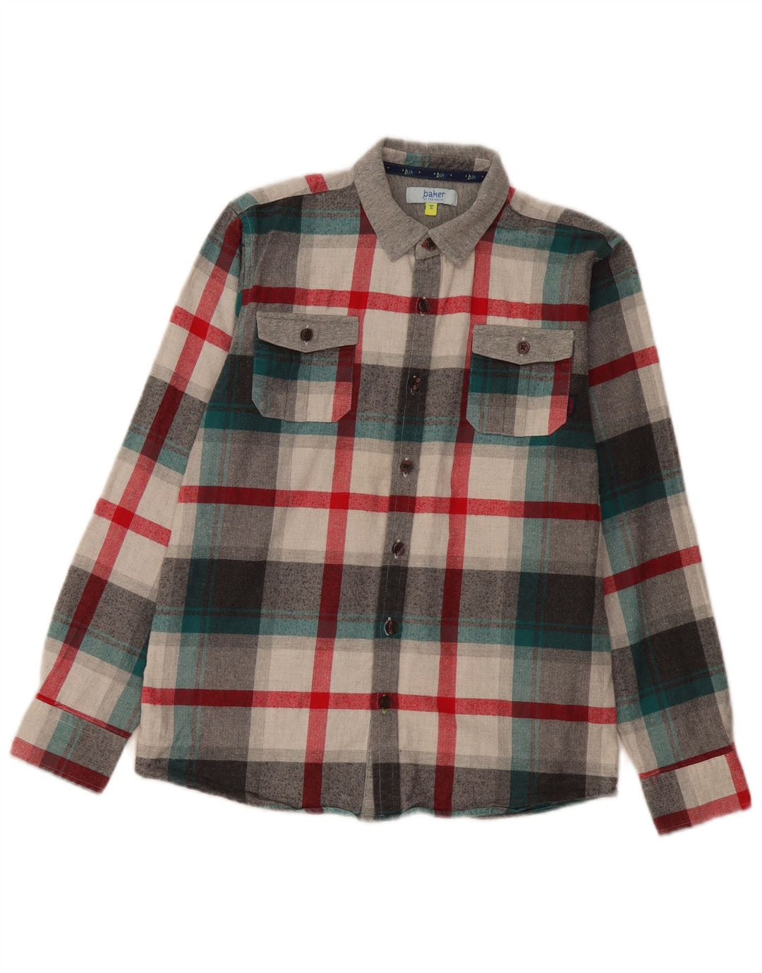 Ted Baker Camisa de franela para niños 12-13 años Algodón a cuadros gris