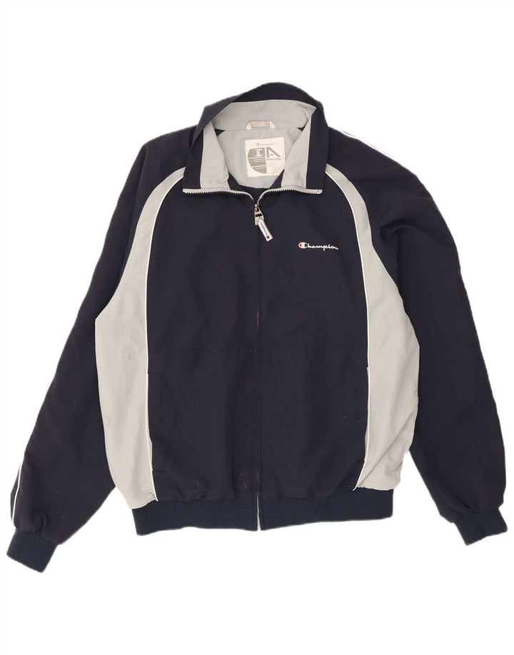Champion Chaqueta de chándal para hombre, talla grande, poliéster con bloques de color azul marino