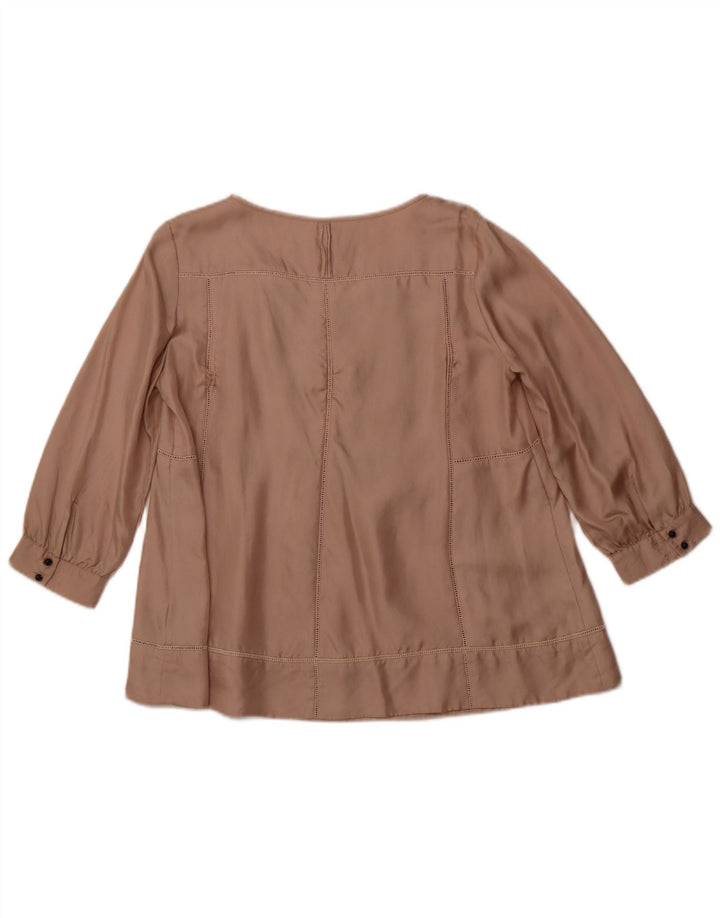 JIGSAW Blusa de manga 3/4 para mujer UK 10 Small Beige Silk
