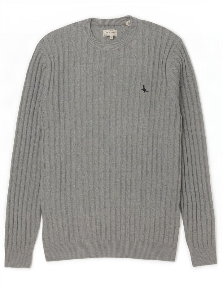 Jack Wills Jersey de cuello redondo para hombre, talla grande, algodón gris