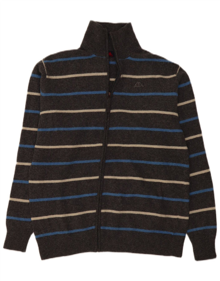 Kappa Suéter tipo cárdigan para hombre 2XL Lana a rayas gris