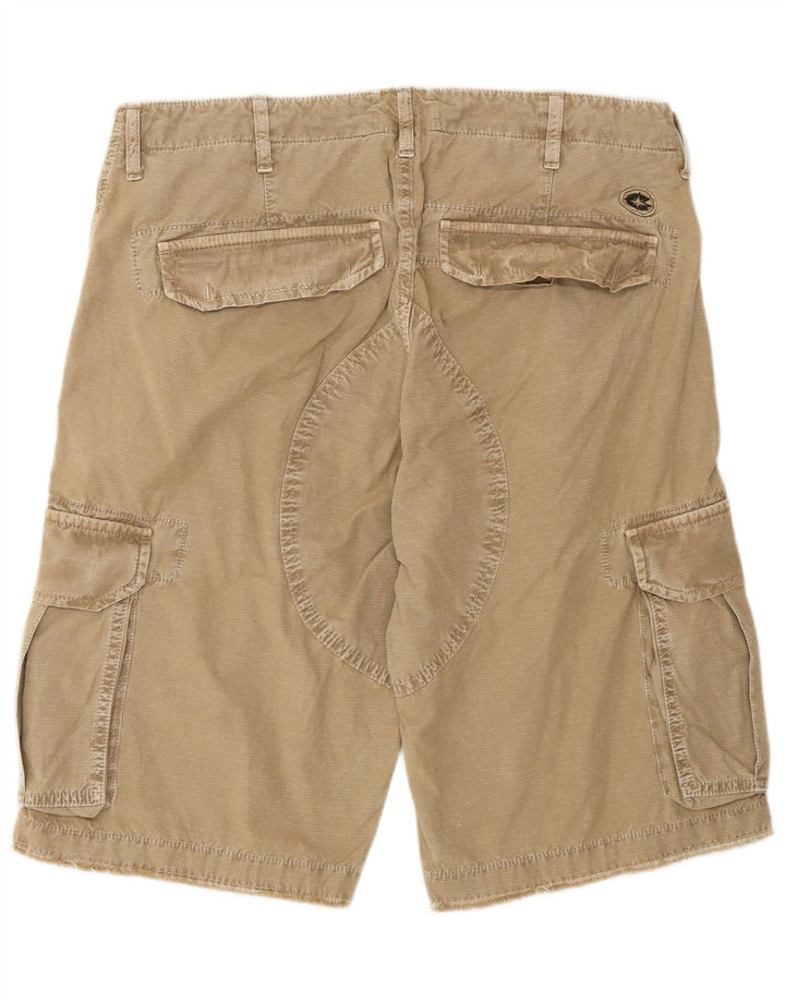 Vintage hombres cargo pantalones cortos W33 medio caqui algodón a rayas
