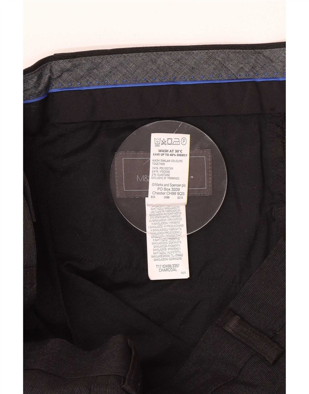 Marks & Spencer Pantalón de traje ajustado para hombre W34 L31 Poliéster negro
