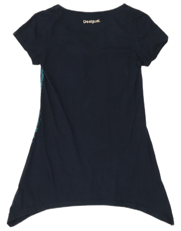 DESIGUAL Top tipo túnica asimétrico con gráfico para niña 13-14 años Azul marino floral