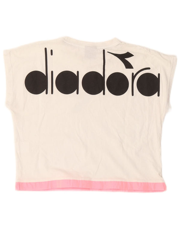 Diadora Camiseta corta con gráfico para mujer UK 40 Medium White