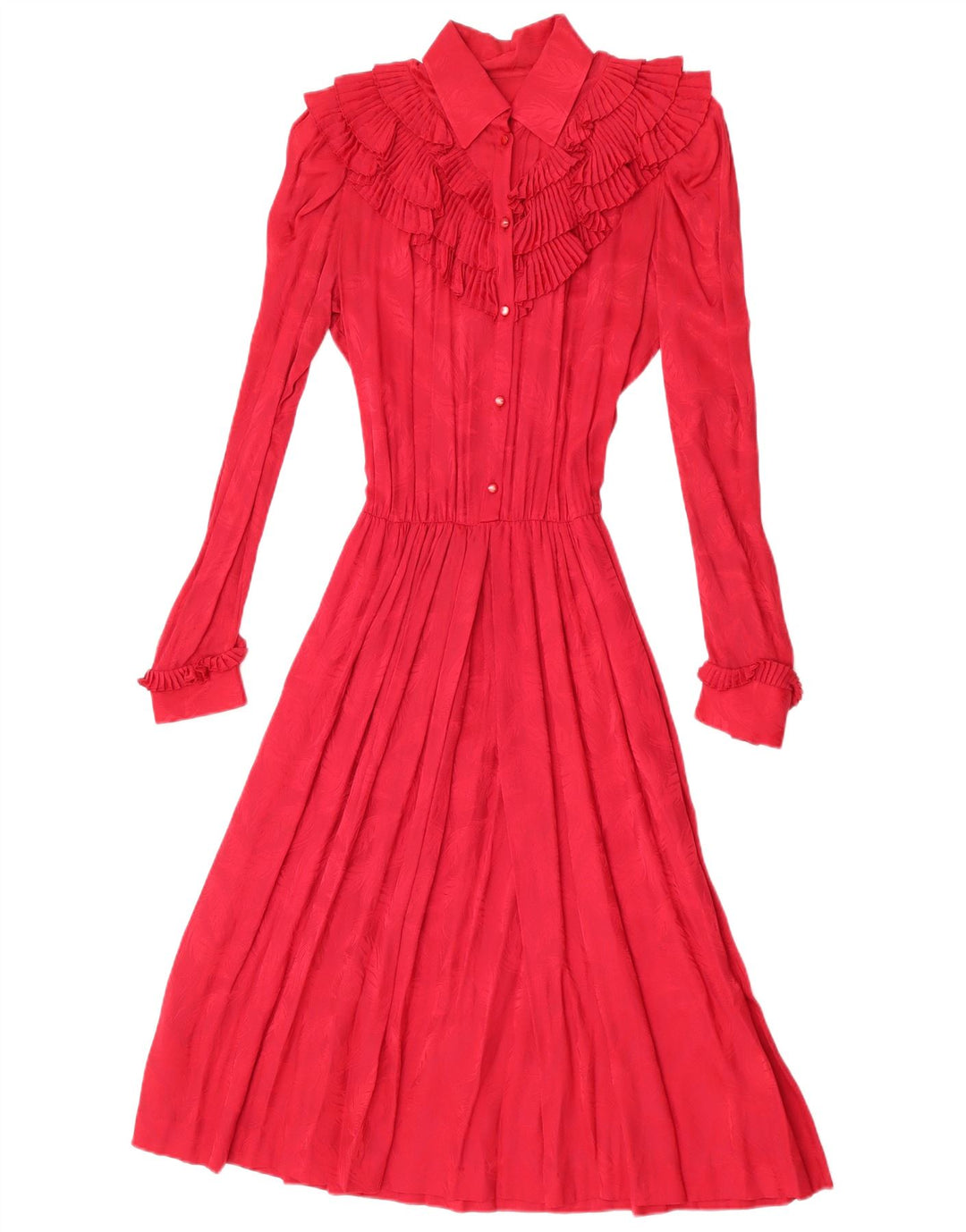 Vintage mujer manga larga volante frente Maxi vestido Reino Unido 12 rojo medio