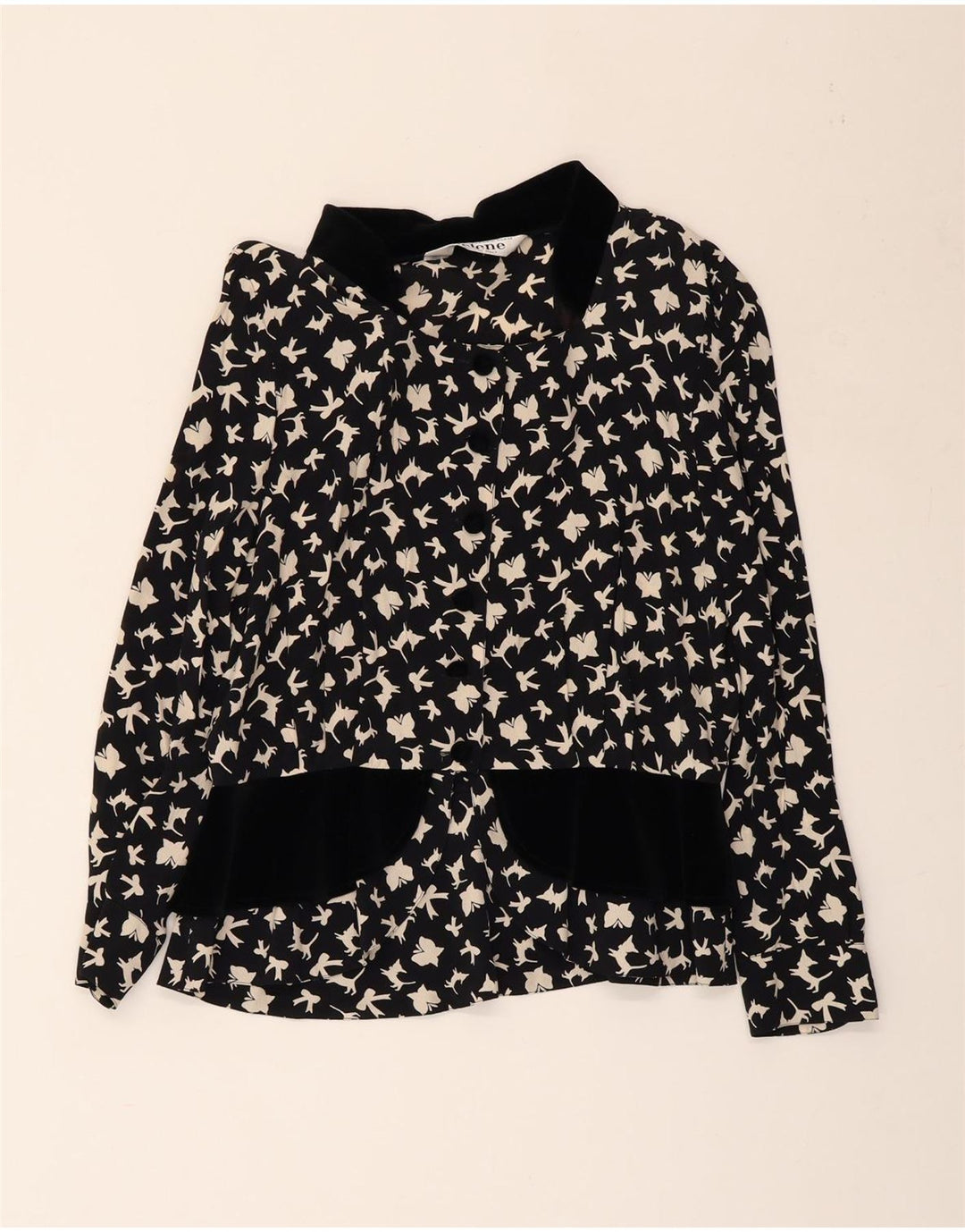 SELENE Blusa camisera con estampado abstracto para mujer UK 40 XL Mariposa negra