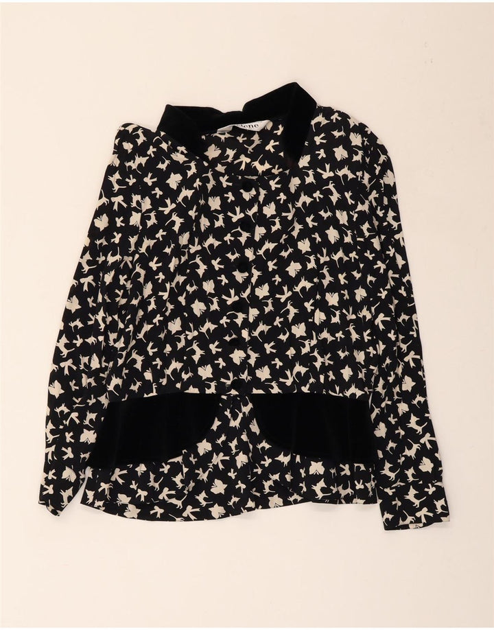 SELENE Blusa camisera con estampado abstracto para mujer UK 40 XL Mariposa negra