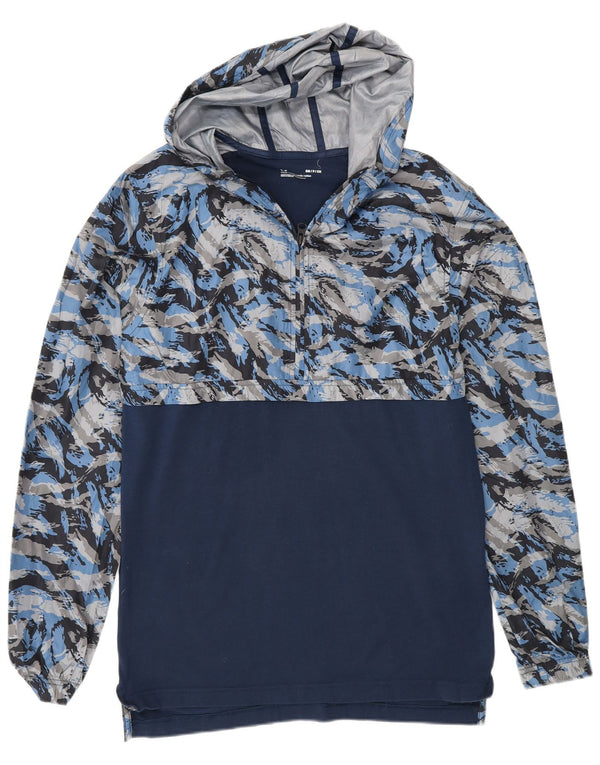Under Armour Jersey con capucha y cuello con cremallera para hombre, talla pequeña, algodón de camuflaje azul marino