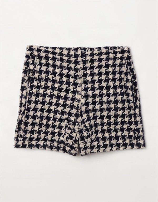 Zara Mujer Pantalones Cortos Casuales De Tiro Alto XS W24 Algodón De Pata De Gallo Azul Marino