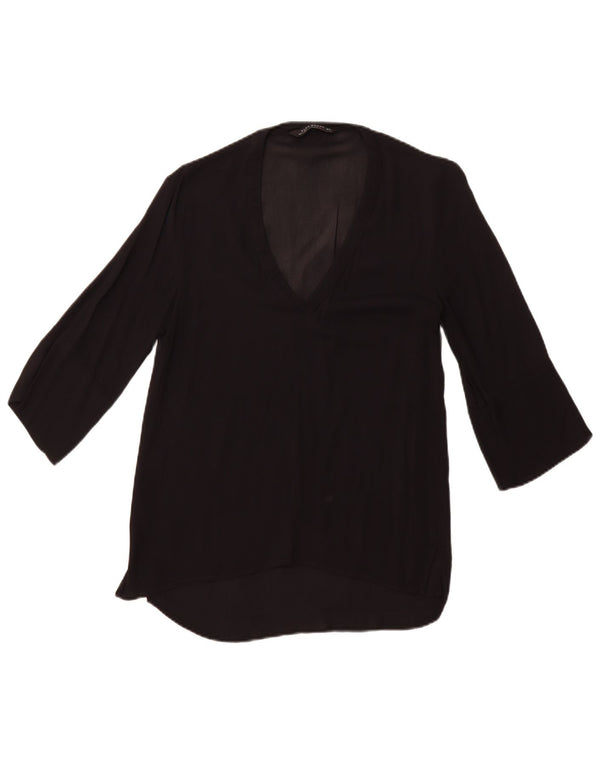 ZARA Mujer Blusa Manga 3/4 Top UK 6 XS Negro