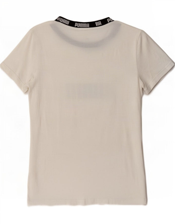 Puma Camiseta gráfica regular para mujer, talla 40, talla M, color blanco