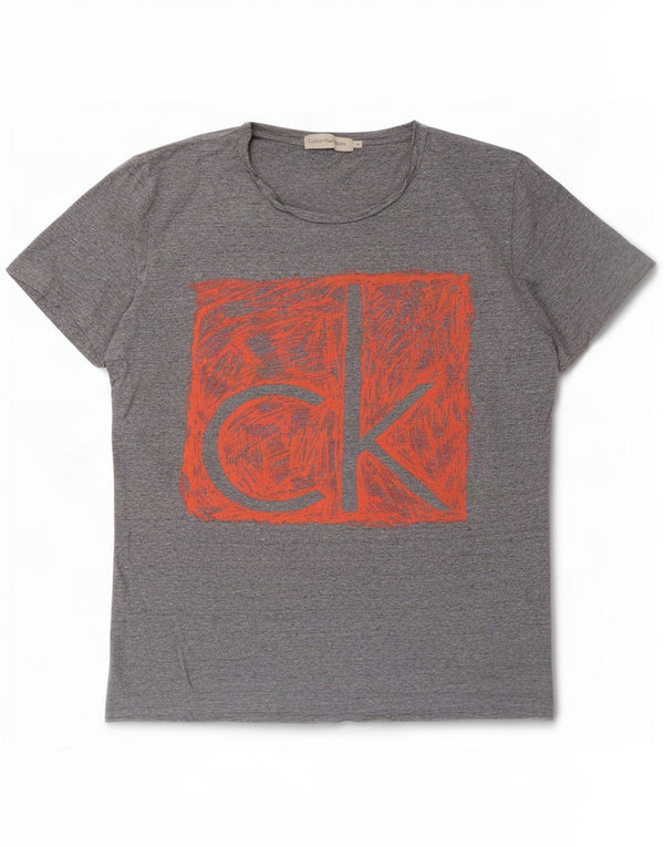 Calvin Klein Jeans Camiseta gráfica para hombre Top de algodón moteado gris medio