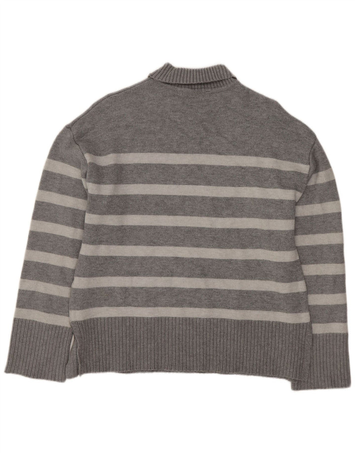 Zara Mujer Suéter De Cuello Alto De Gran Tamaño UK 10 Small Gris Rayas
