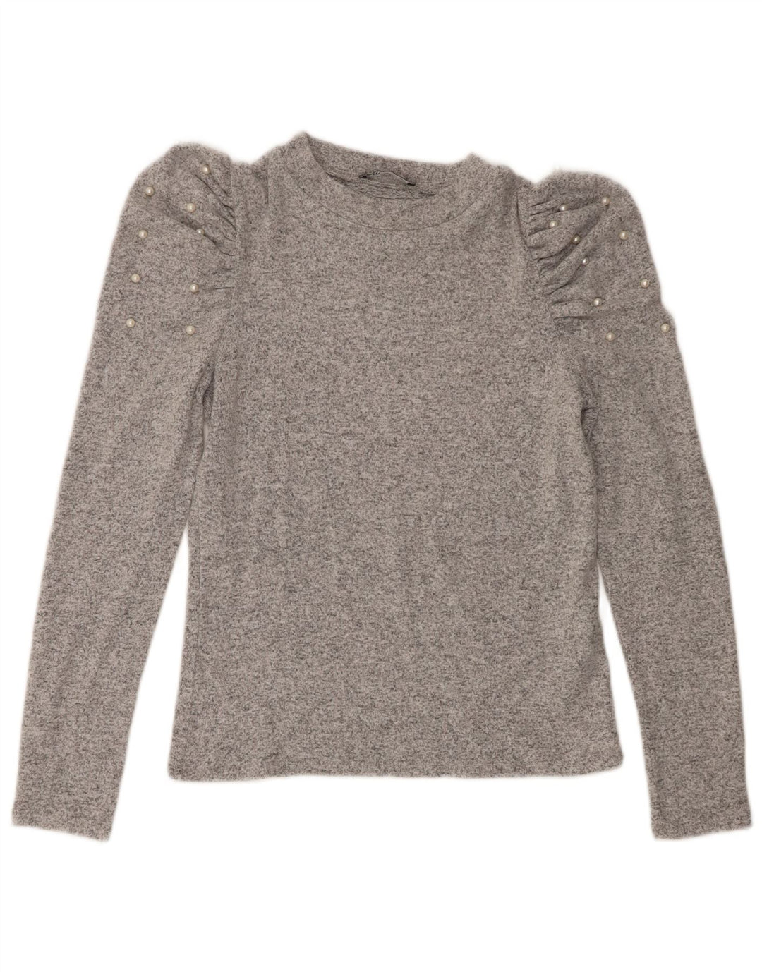 Zara Mujer Top Manga Larga UK 42 Viscosa Moteada Gris Medio