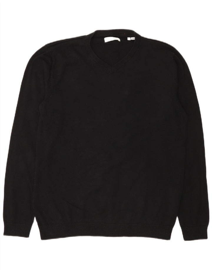 Jack & Jones Jersey con cuello en V para hombre, talla grande, algodón negro