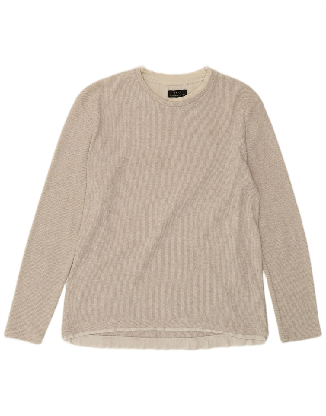 ZARA Mujer Top Manga Larga UK 46 Large Algodón Beige