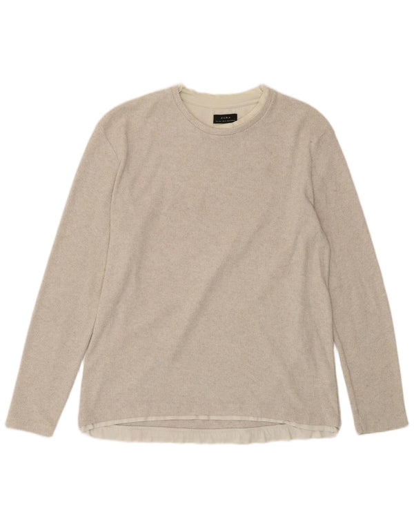 ZARA Mujer Top Manga Larga UK 46 Large Algodón Beige