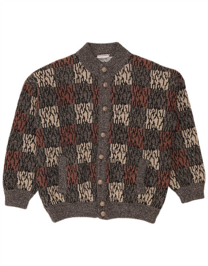 Vintage hombres patrón abstracto cardigan suéter IT 50 gris medio