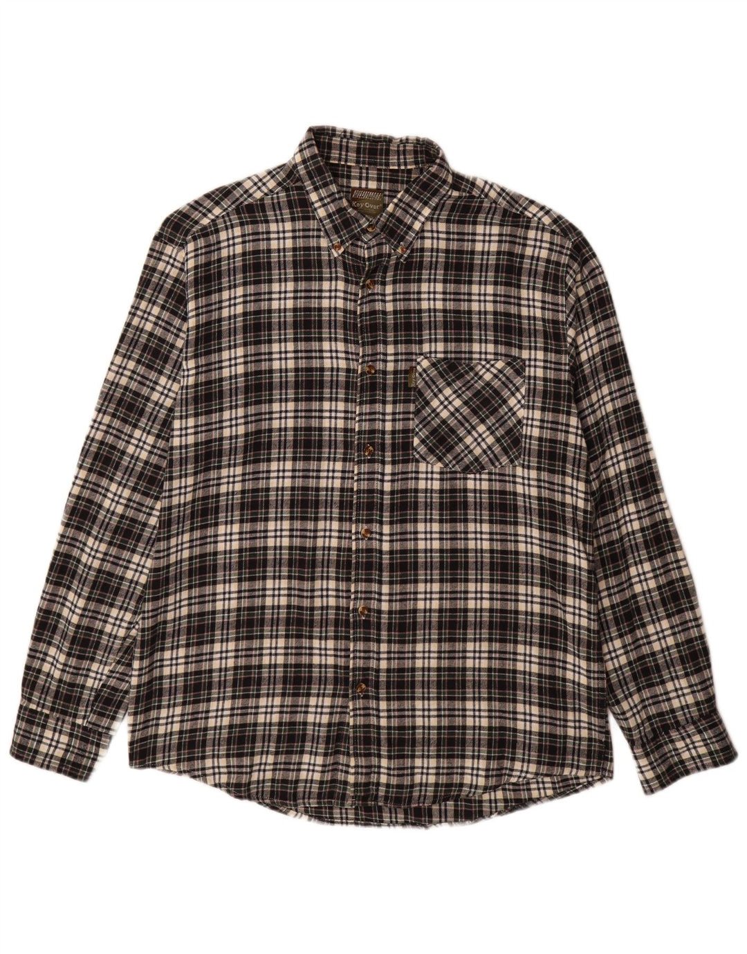 Vintage hombres franela camisa grande negro cheque algodón