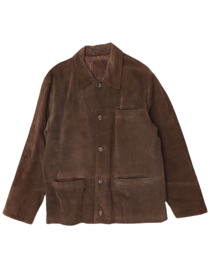 Vintage hombres ante chaqueta Reino Unido 40 cuero marrón grande