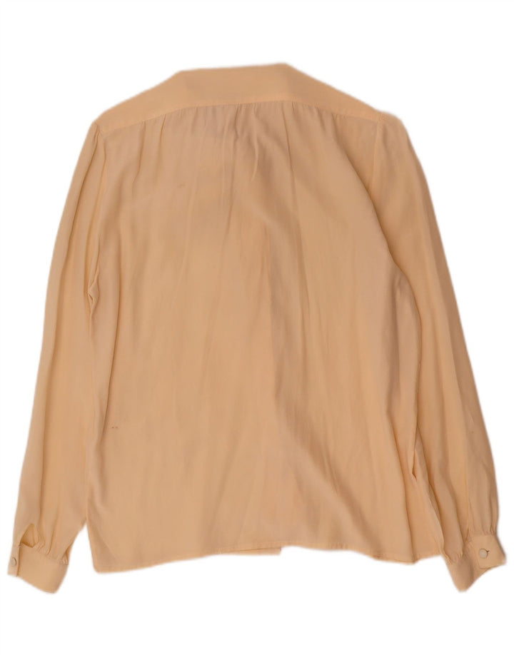 Vintage mujer frente corbata camisa blusa IT 42 seda amarilla media