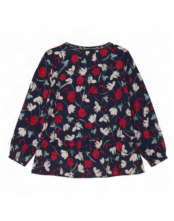 Benetton Blusa De Manga 3/4 Para Mujer UK 46 Large Azul Marino Floral Algodón