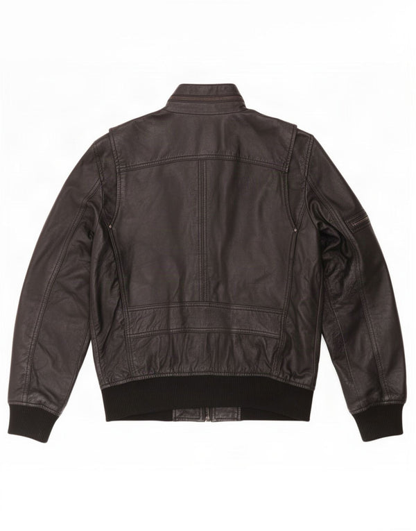 BARNEYS Chaqueta de cuero militar para hombre UK 38 Medium Black