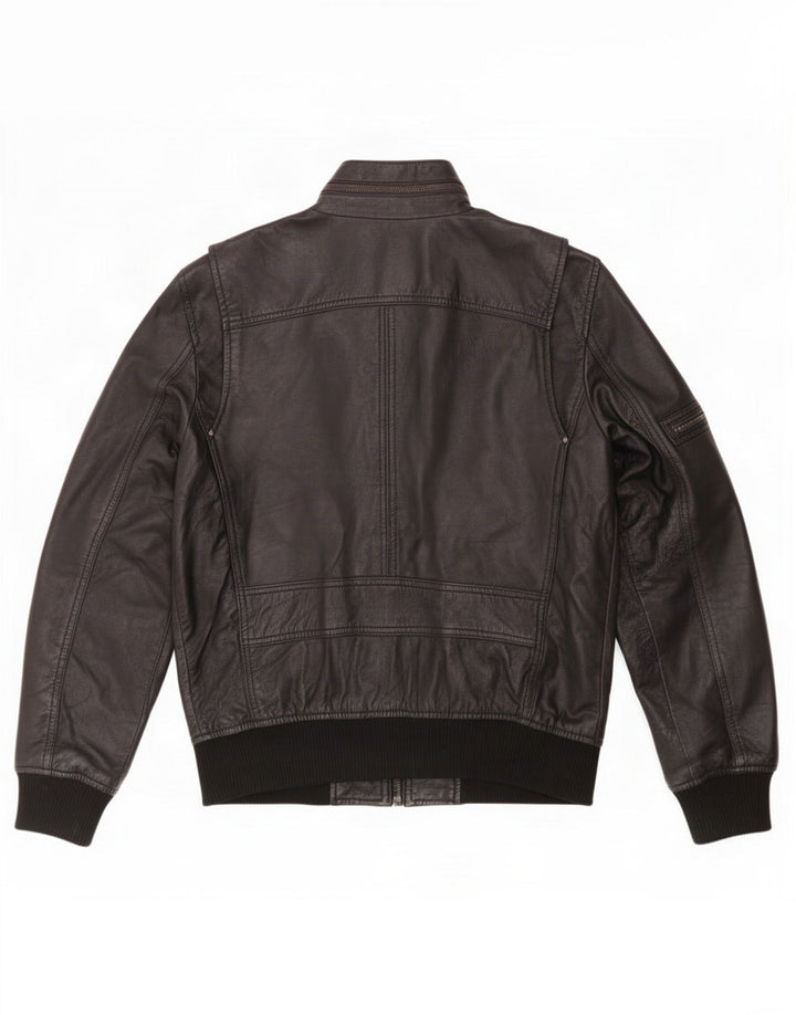 BARNEYS Chaqueta de cuero militar para hombre UK 38 Medium Black