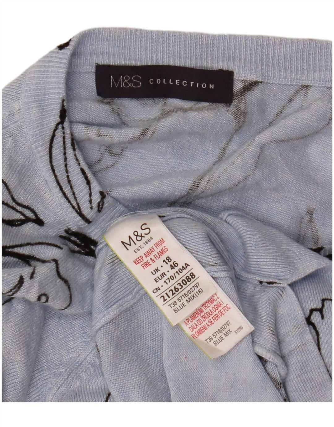 MARKS & SPENCER Suéter tipo jersey con cuello barco para mujer UK 40 XL Azul Floral