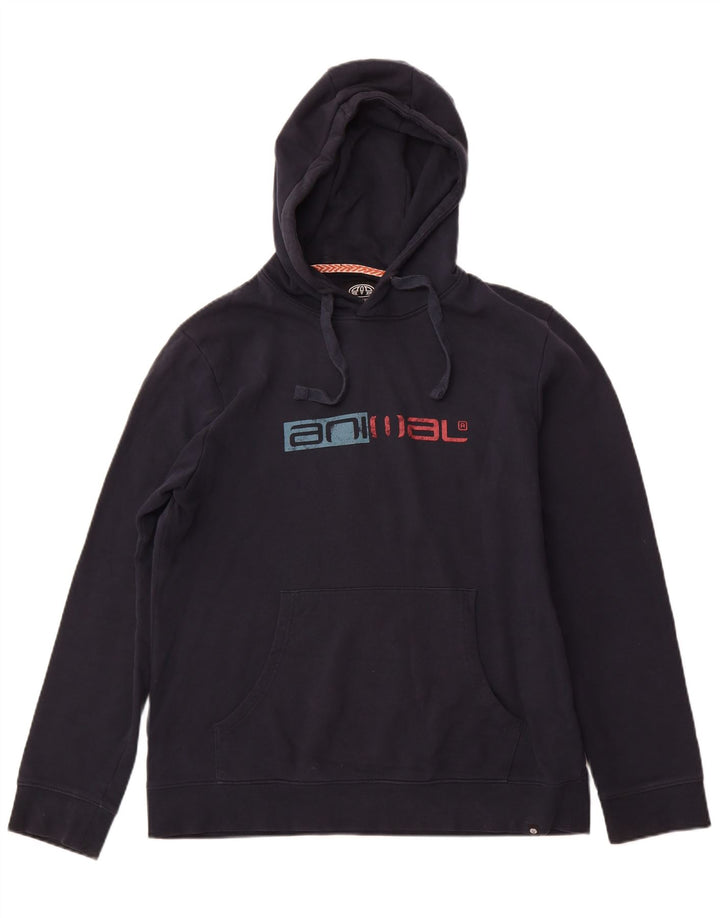 ANIMAL Sudadera con capucha gráfica para hombre Jumper Large Azul marino Algodón