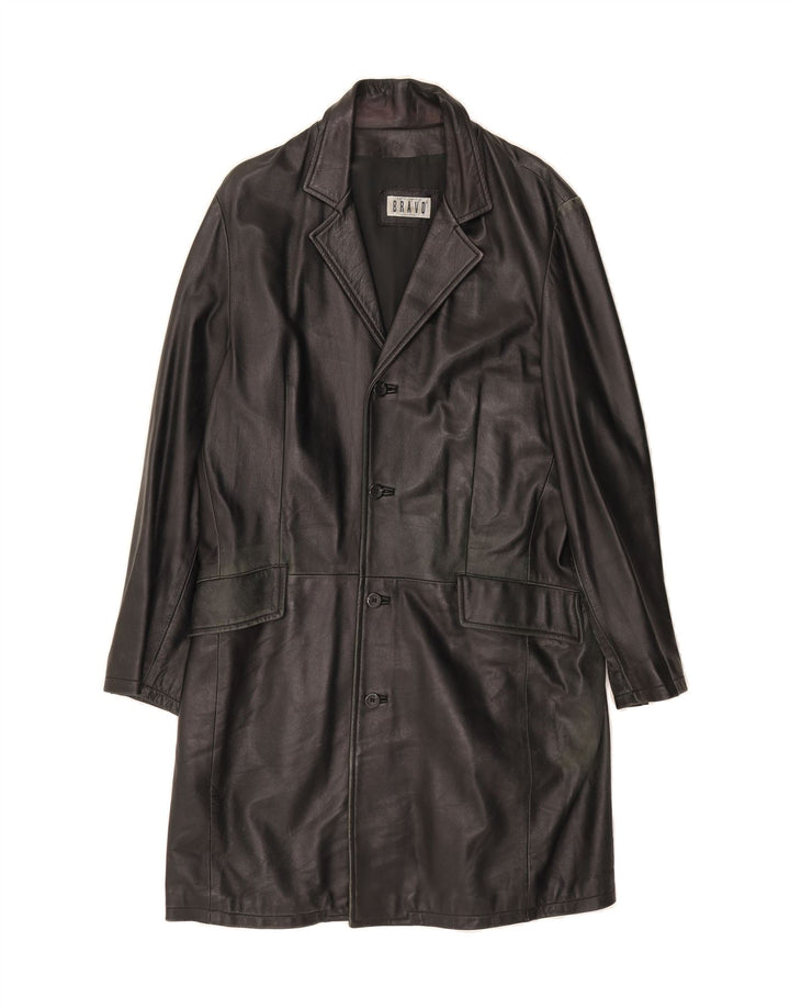 VINTAGE Womens Leather Coat IT 44 Medium Black Leather Vintage Vintage and Second-Hand Vintage from Messina Hembry 