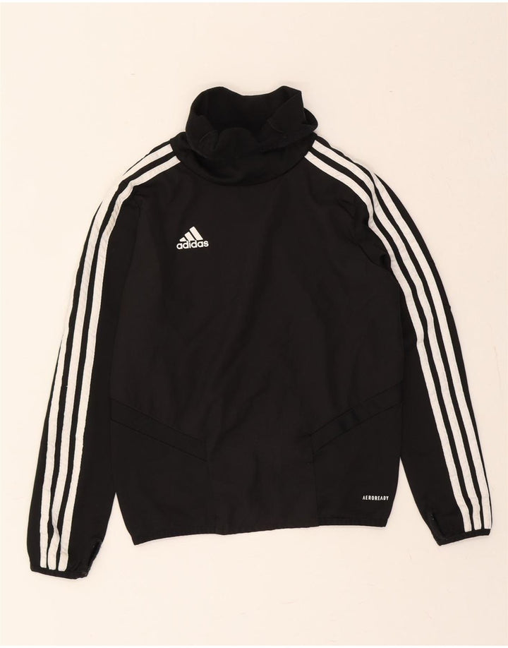 ADIDAS Boys Aeroready Pullover Tracksuit Top 9-10 Years Black Polyester Vintage Adidas and Second-Hand Adidas from Messina Hembry 