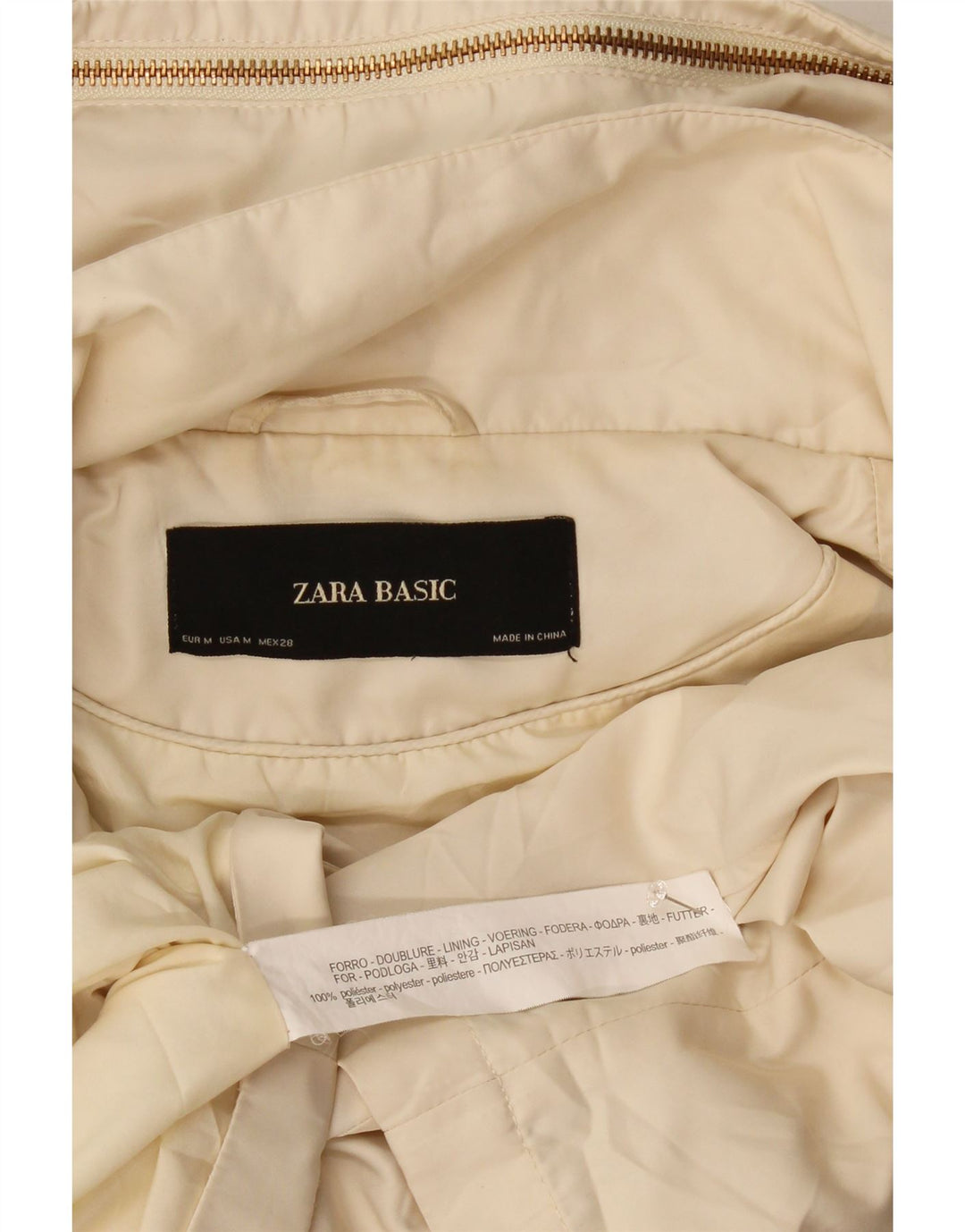 Zara Mujer Cazadora Bomber Con Capucha UK 40 Mediano Off White Poliéster
