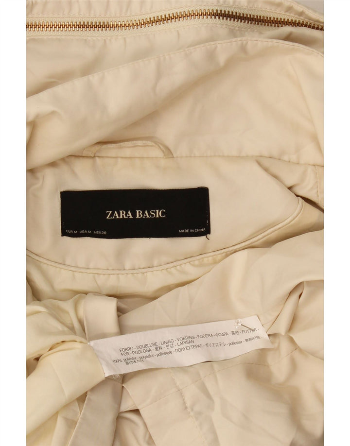 Zara Mujer Cazadora Bomber Con Capucha UK 40 Mediano Off White Poliéster